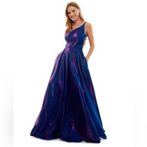 B DARLIN Junior's Strappy Back Glitter Finish Gown Blue Size 7/8